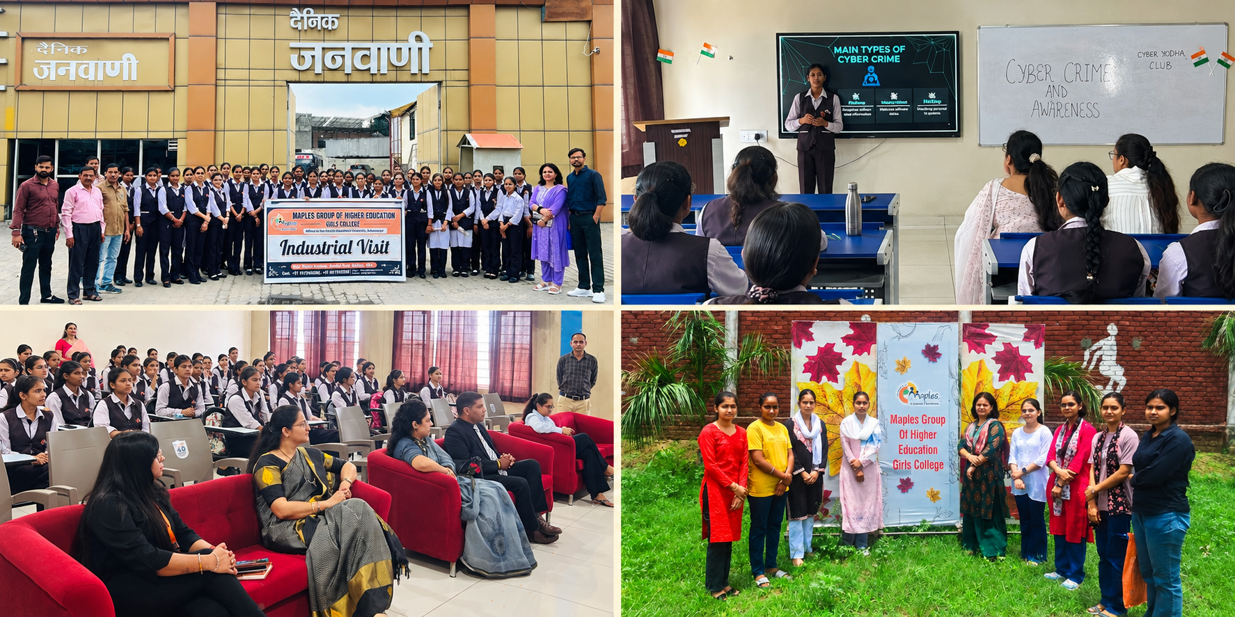 Maples students on an industrial visit, presenting cyber awareness, attending a guest lecture and participating in a tree plantation event