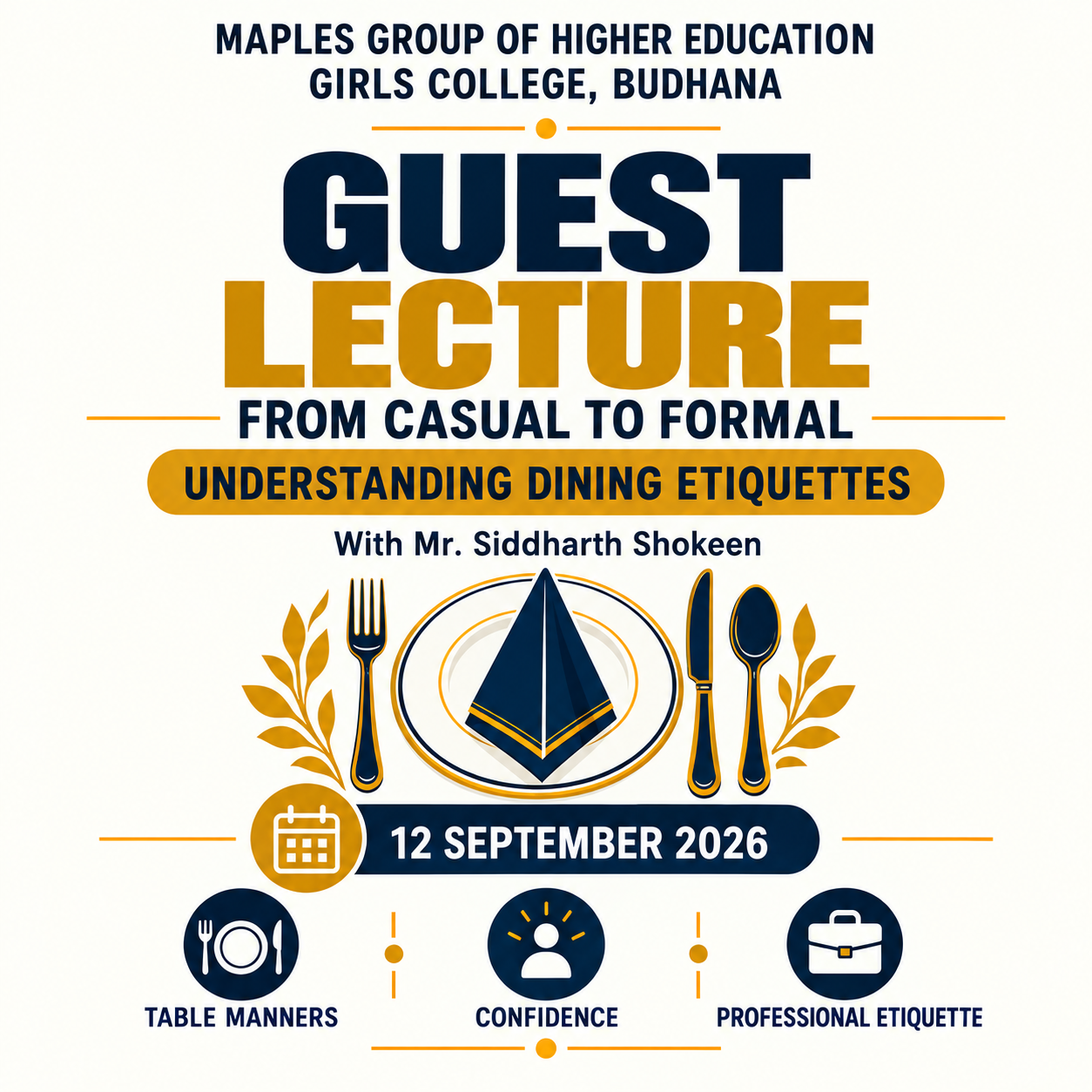 Guest lecture on dining etiquettes with Mr. Siddharth Shokeen at Maples Girls College, 12 September 2026