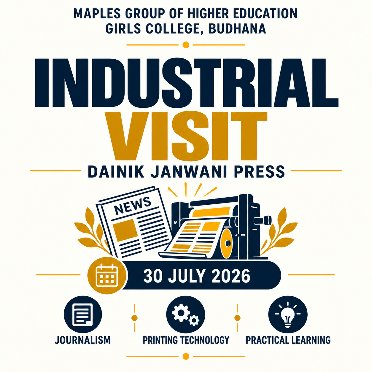Maples Group of Higher Education Girls College students during industrial visit to Dainik Janwani Press