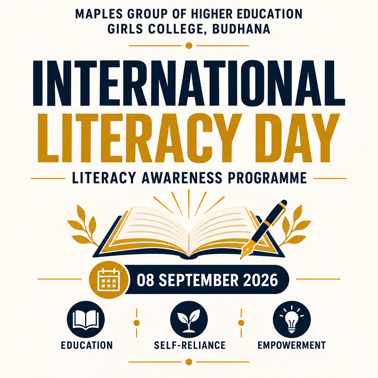 International Literacy Day 2026 event cover for Maples Group of Higher Education Girls College, Budhana